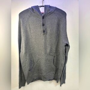 Flag and Anthem Long Sleeve Henley Neck Hooded Mens Size M Pullover 100% Cotton